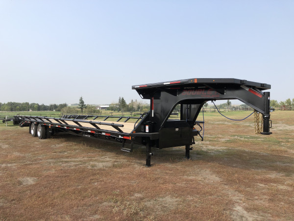 Black 2026 Double A 40' Pro Gooseneck Flatdeck Highboy Hay Hauling Trailer