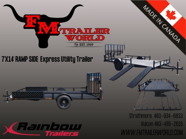 Black 2026 Rainbow Trailers 7'x14' Express Utility Trailer with Ramp Sides